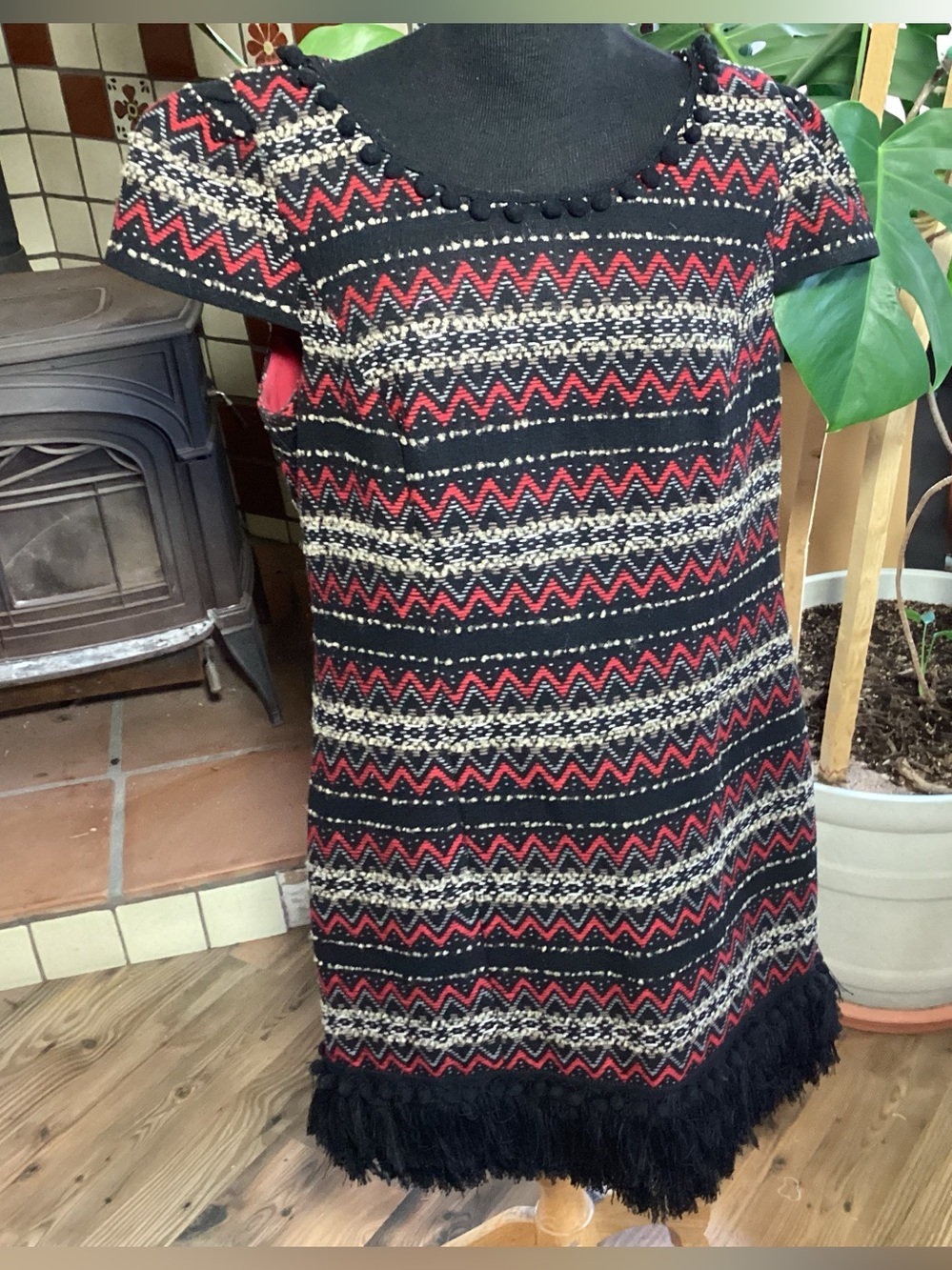 Desigual Black, Red & Cream Zigzag Mini Dress